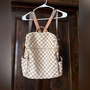 Checkered Tan and Cream Backpack